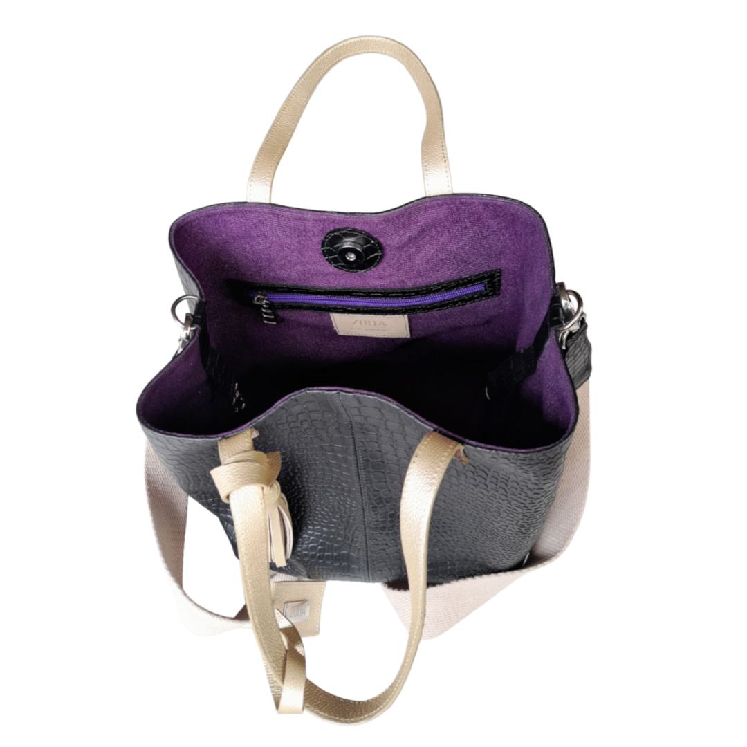 Giulia Reptil Schwarze Lederhandtasche für Damen