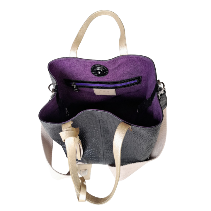 Giulia Reptil Schwarze Lederhandtasche für Damen