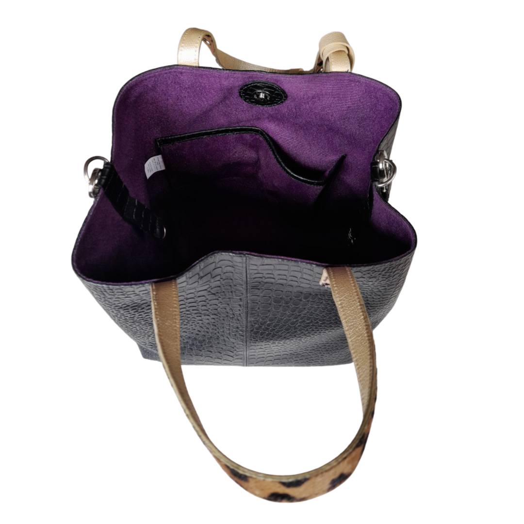 Giulia Reptil Schwarze Lederhandtasche für Damen
