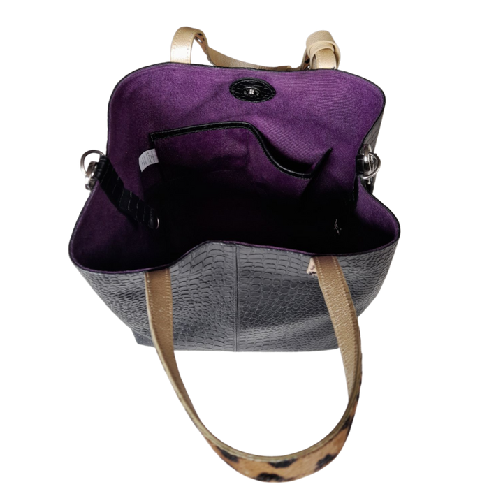 Giulia Reptil Schwarze Lederhandtasche für Damen