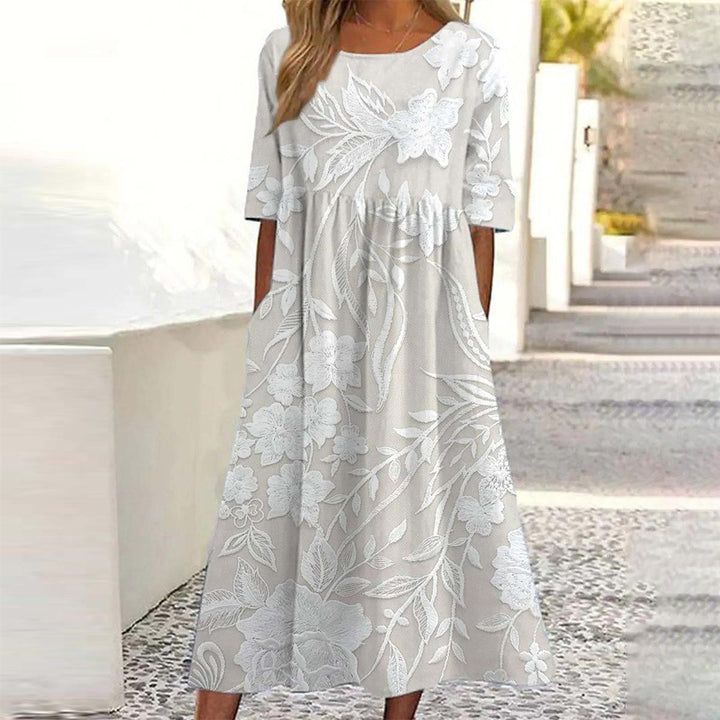 Maëlle – Klassisches Midi-Kleid mit Print & Seitentaschen