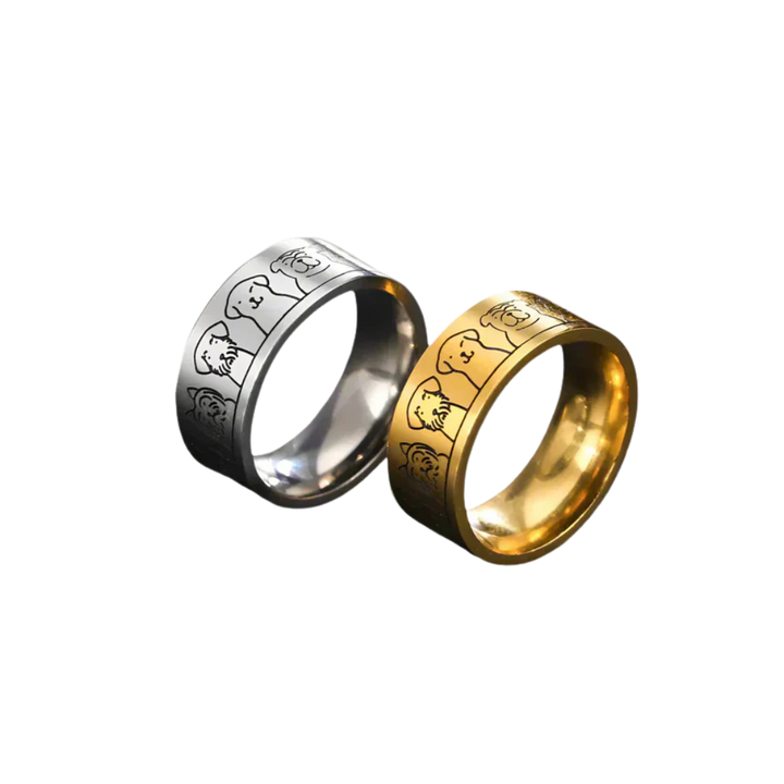 NIKA – Breiter Damenring aus Gold und Silber mit gravierter Pfote