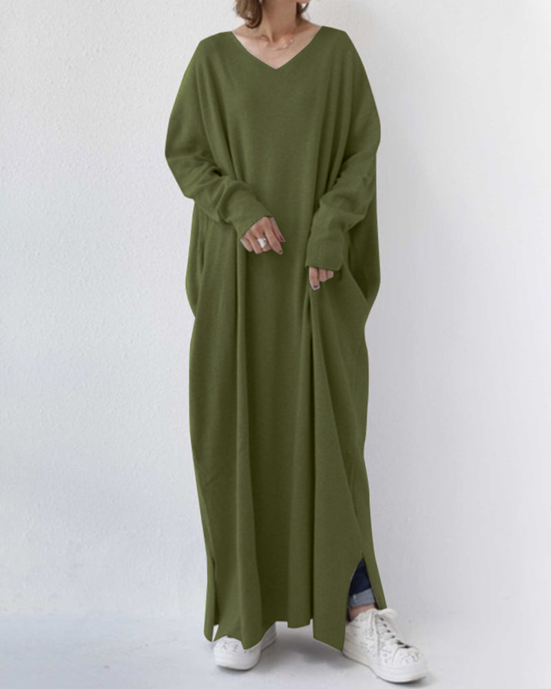 Laluna® | Modische Lange Ärmel V-Ausschnitt Kleid