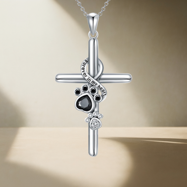 LYORA – Silberne Pfoten- und Kreuz-Halskette
