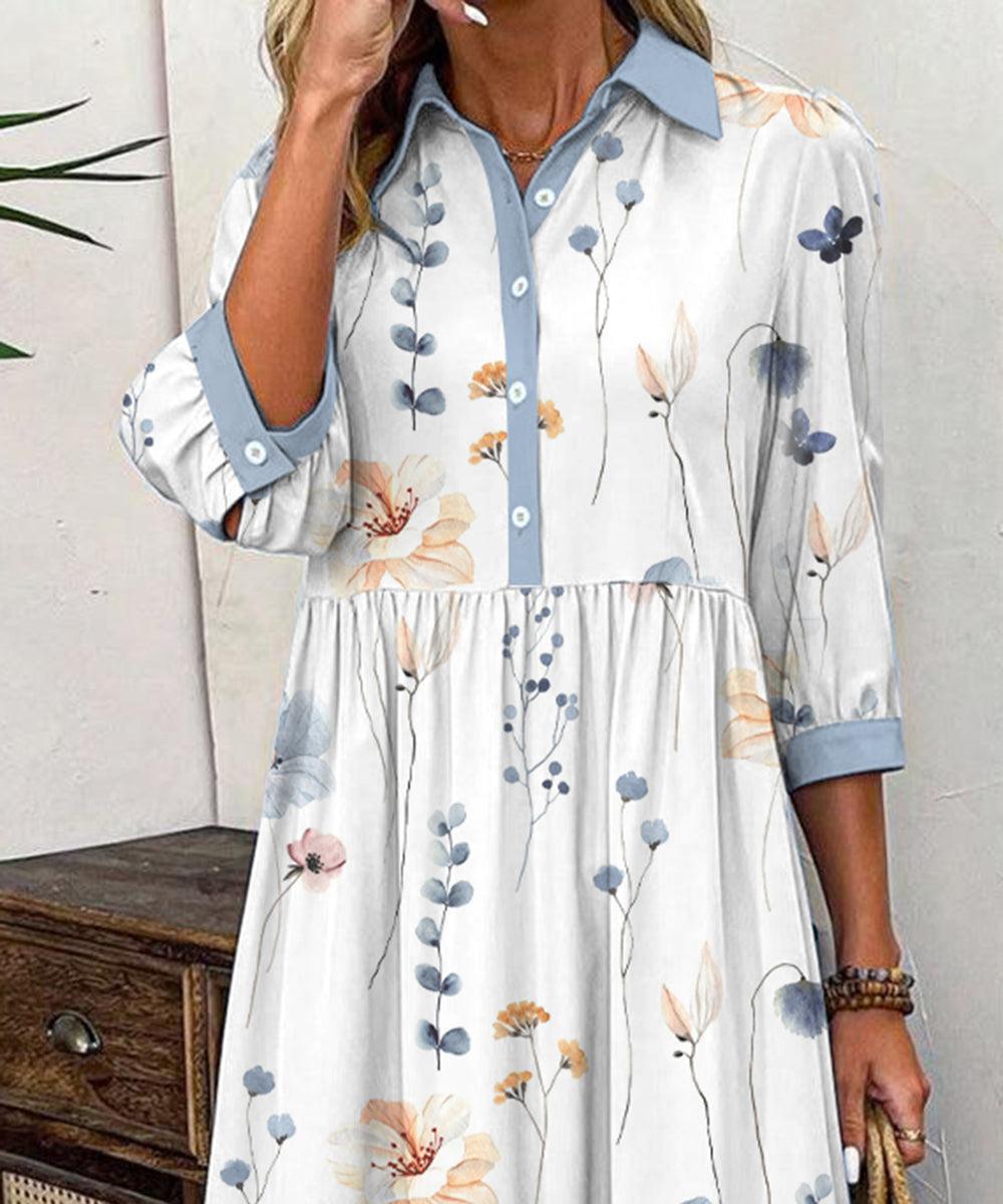 Elvienne | Frische Maxi-Kleid mit Print & Kragen