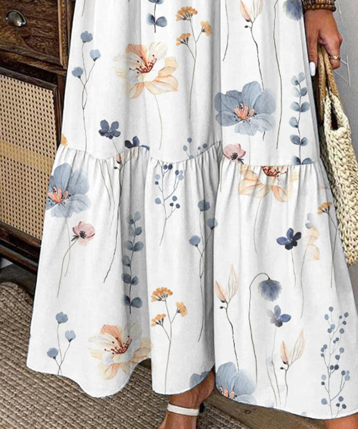 Elvienne | Frische Maxi-Kleid mit Print & Kragen
