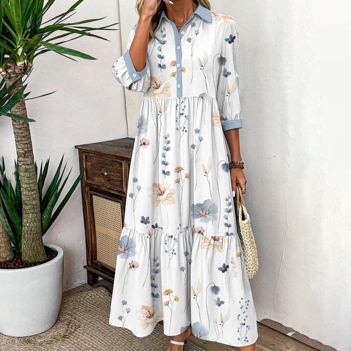 Elvienne | Frische Maxi-Kleid mit Print & Kragen