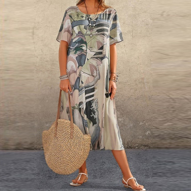 Serafina | Stilvolles Midi-Kleid mit modernem abstraktem Muster