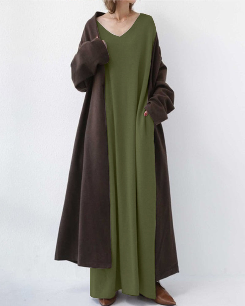 Laluna® | Modische Lange Ärmel V-Ausschnitt Kleid