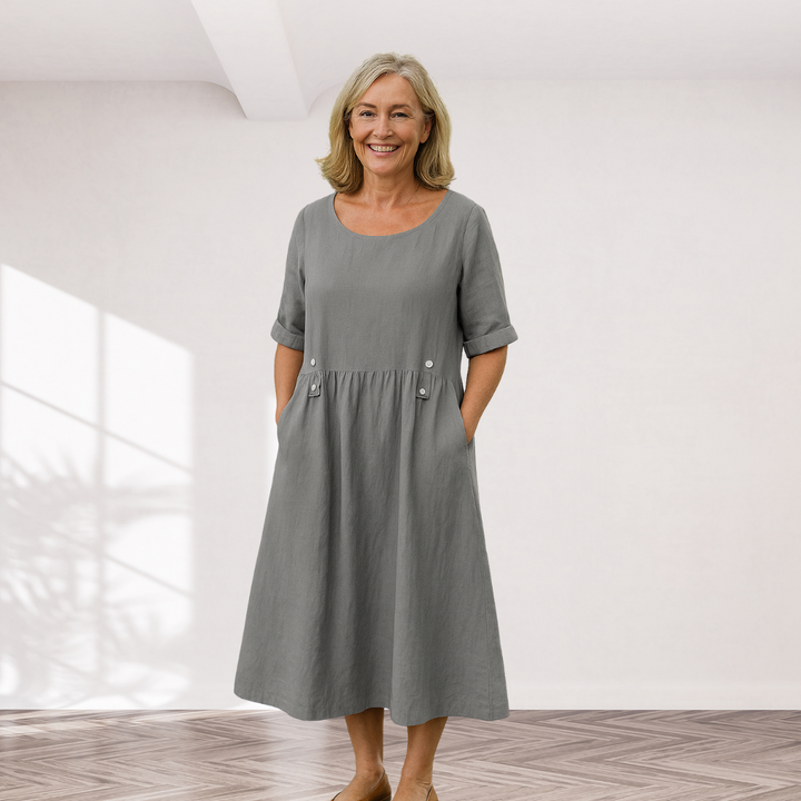 Cavell™ – Elegantes Lockeres Kleid mit Knopfdetails und praktischen Taschen