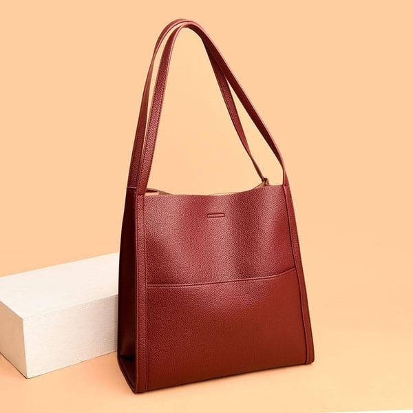 Schlichte Einfarbige Schultertasche aus Echtem Leder