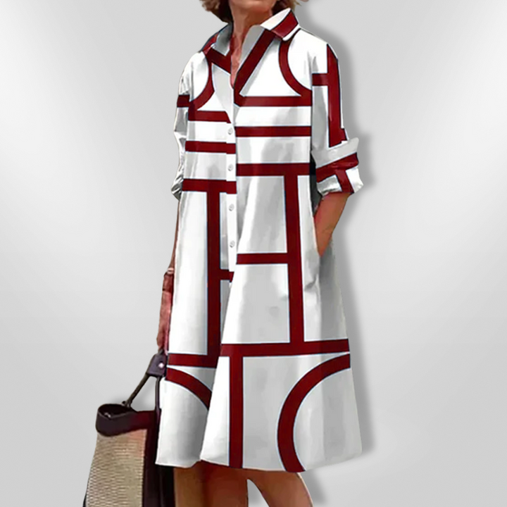 Helena | Midi Kleid mit Geometrischem Muster