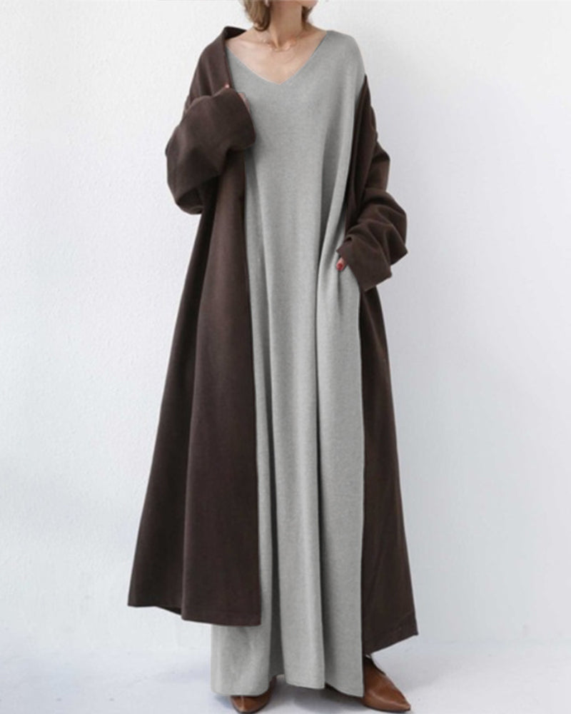 Laluna® | Modische Lange Ärmel V-Ausschnitt Kleid