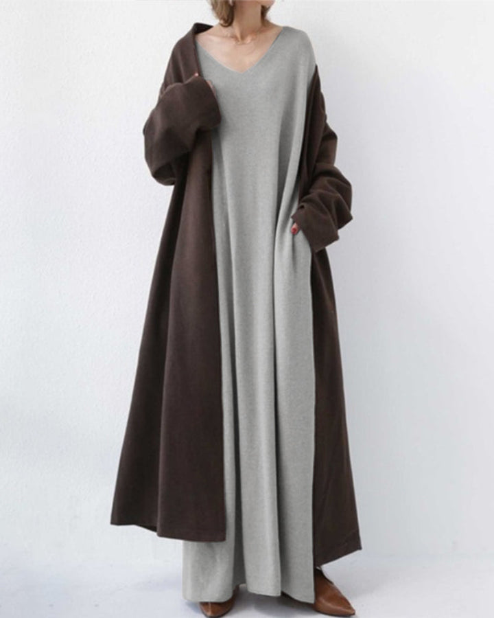 Laluna® | Modische Lange Ärmel V-Ausschnitt Kleid