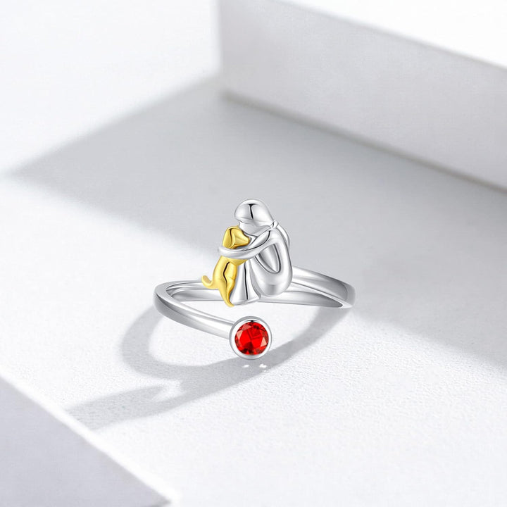 Verstellbarer Sterling Silber Ring mit Hund und Mädchen - Symbolische Bedeutung - Reinhart