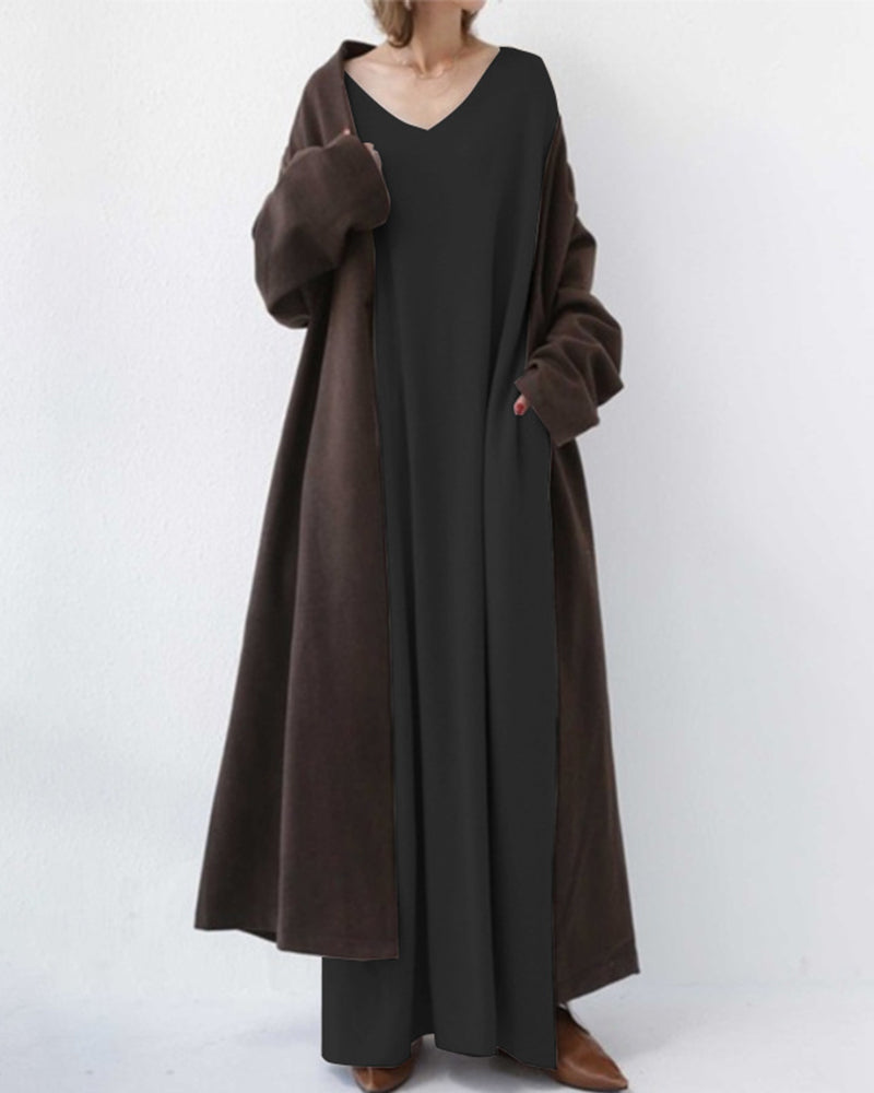 Laluna® | Modische Lange Ärmel V-Ausschnitt Kleid