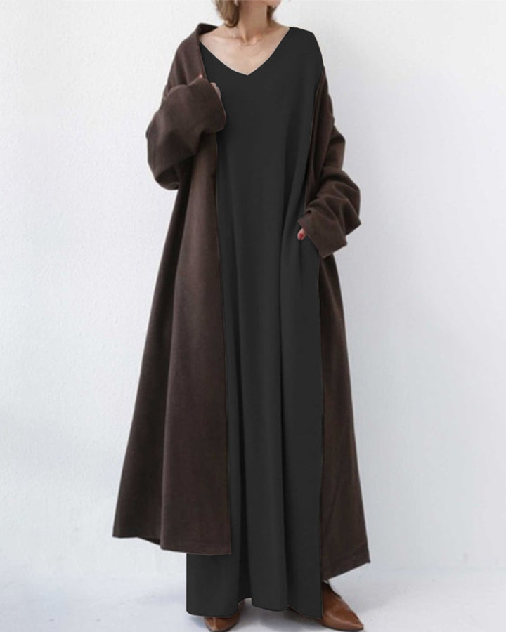 Laluna® | Modische Lange Ärmel V-Ausschnitt Kleid