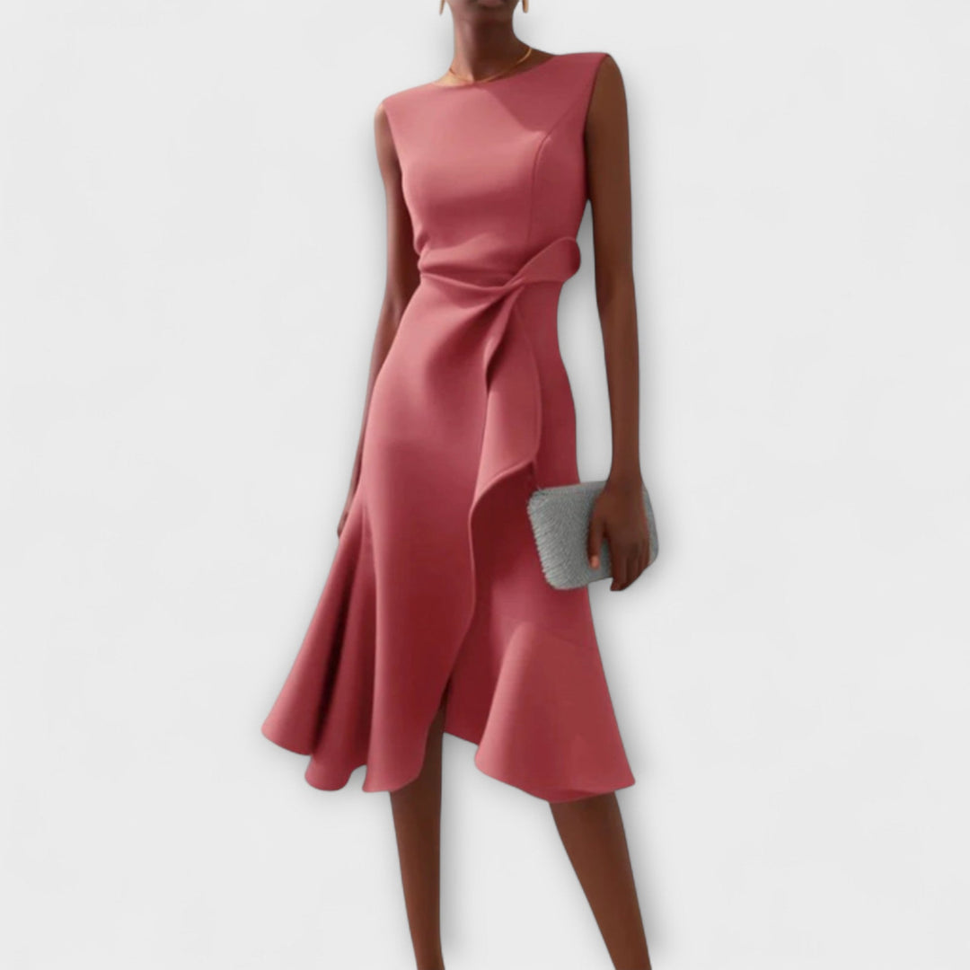 Juliette – Asymmetrisches Drapiertes Midi-Kleid
