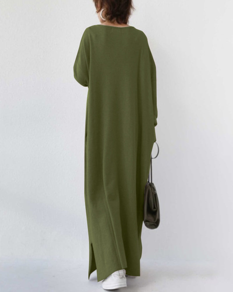 Laluna® | Modische Lange Ärmel V-Ausschnitt Kleid