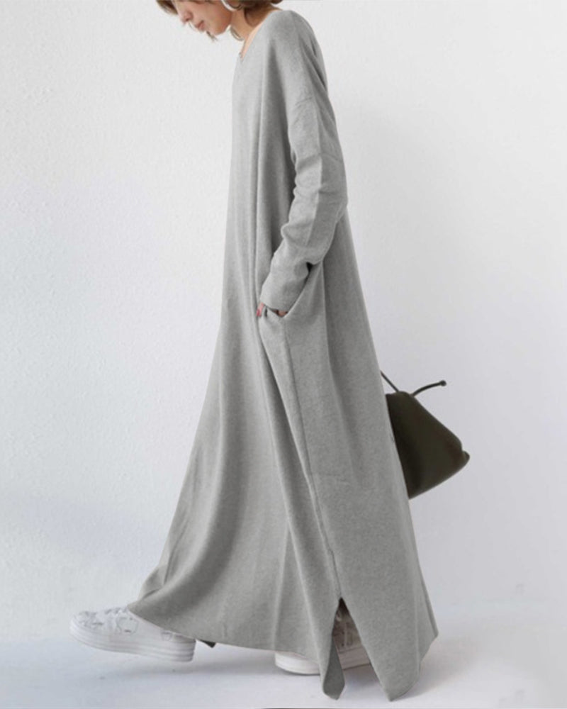 Laluna® | Modische Lange Ärmel V-Ausschnitt Kleid