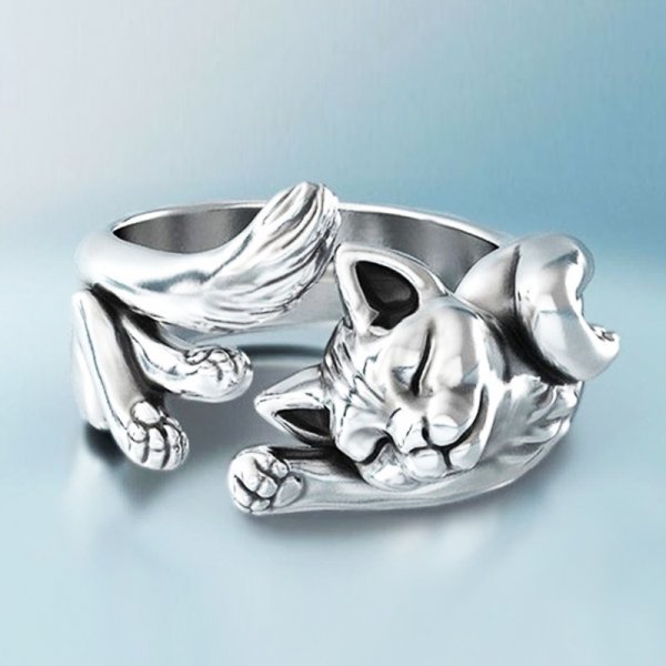 MIRELLE – Anello in argento vintage con motivo Katzen