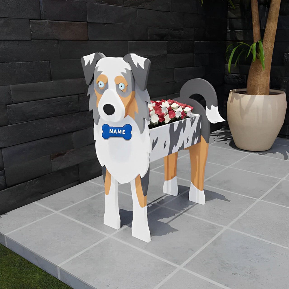 Blumentopf mit australischem Schäferhund-Motiv