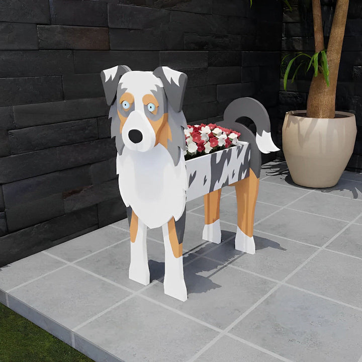 Blumentopf mit australischem Schäferhund-Motiv