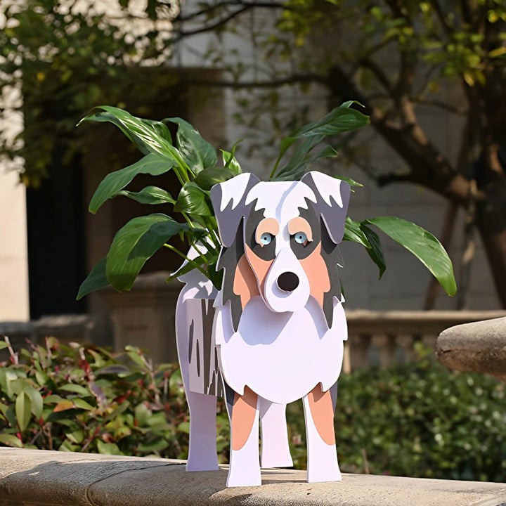 Blumentopf mit australischem Schäferhund-Motiv