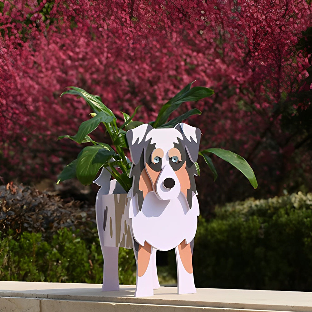 Blumentopf mit australischem Schäferhund-Motiv
