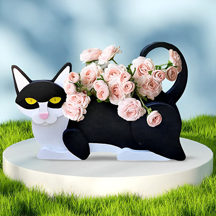 Schwarz-weiße Katzen-Blumentopf