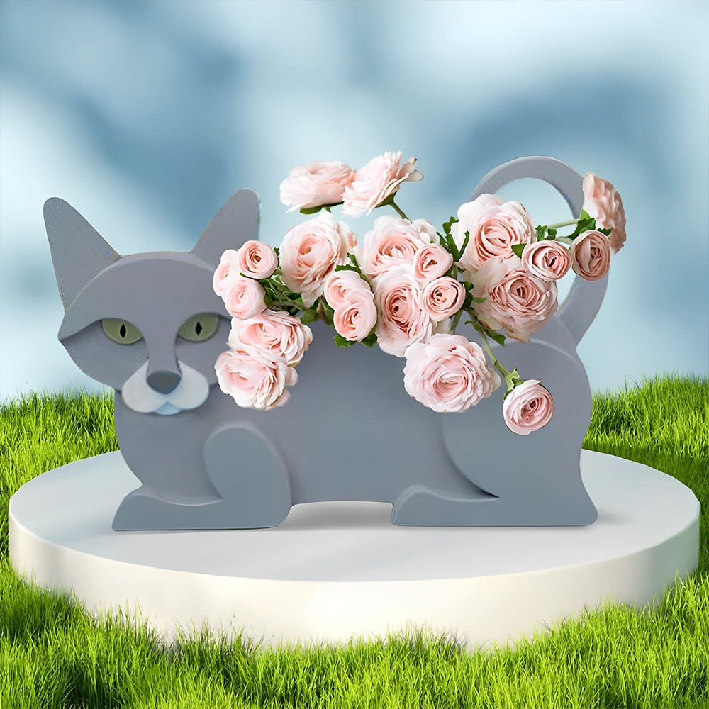 Blumentopf mit Britisch Kurzhaar Katze