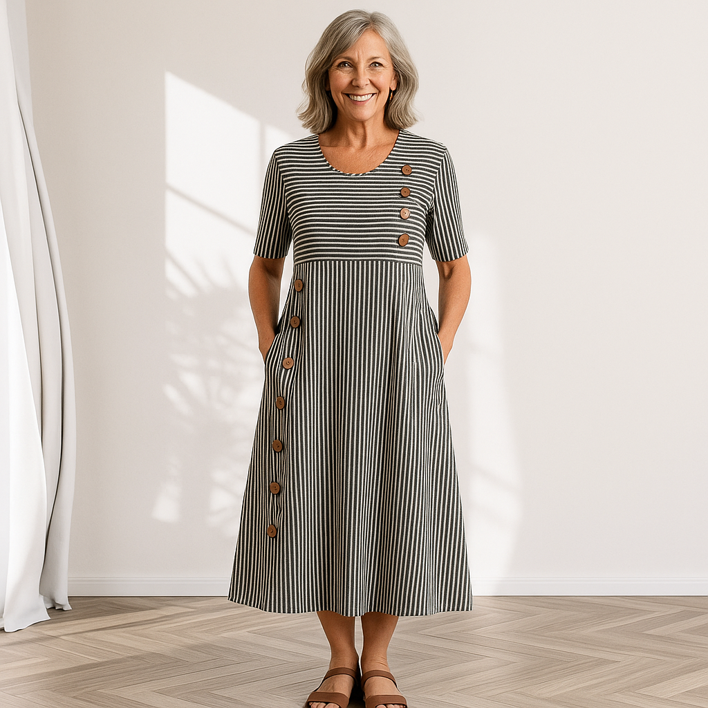 Cavell™ – Gestreiftes Knopfkleid mit Bequemer Passform e Weichem Material
