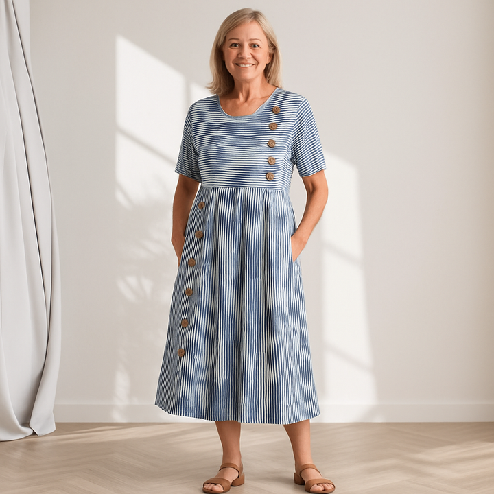 Cavell™ – Gestreiftes Knopfkleid mit Bequemer Passform e Weichem Material