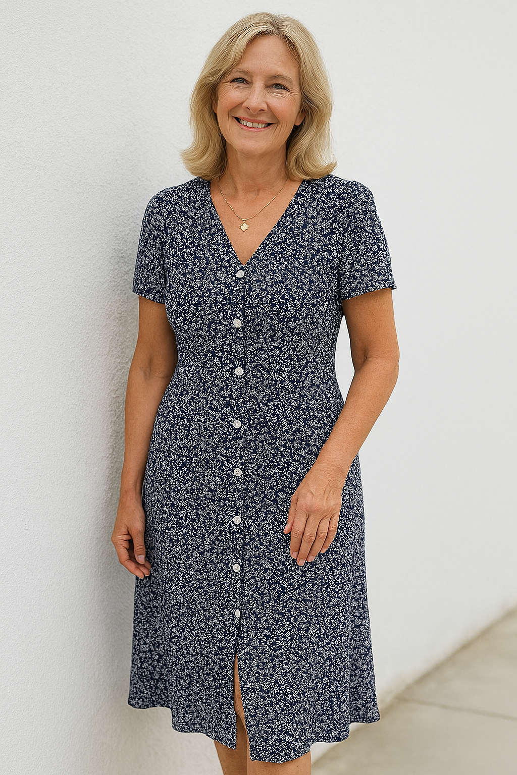 Cavell™ – Abito con scollo a V e bottoni, elasticizzato e confortevole