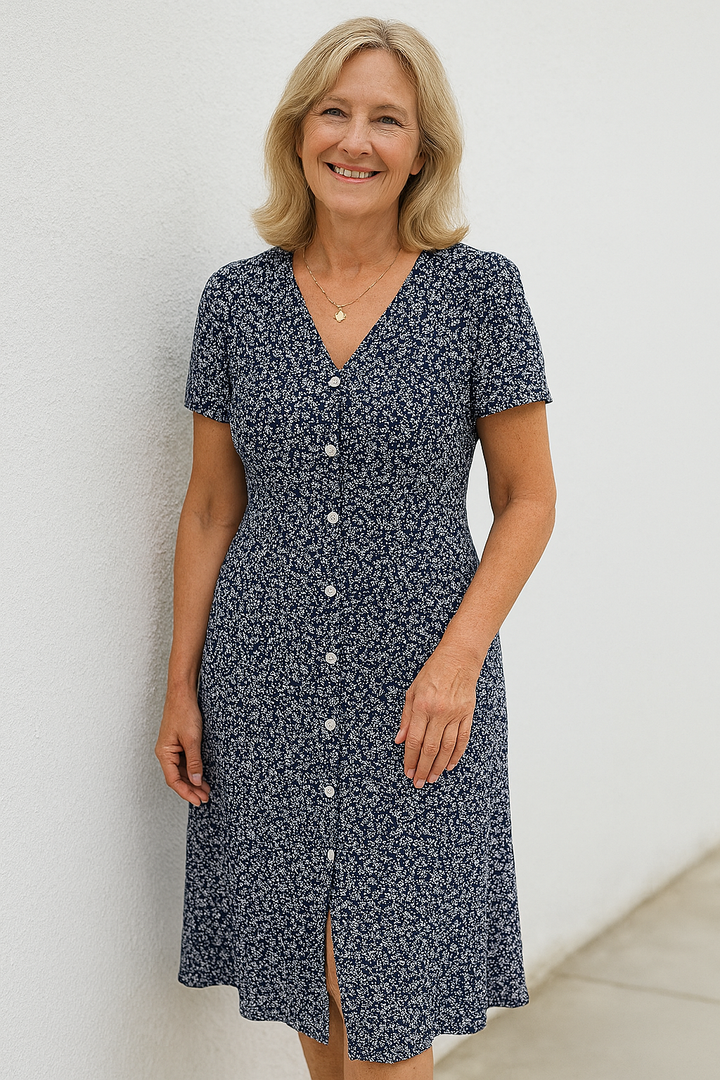 Cavell™ – Abito con scollo a V e bottoni, elasticizzato e confortevole