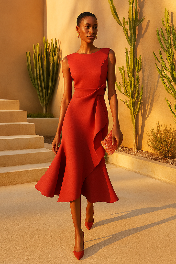 Juliette – Asymmetrisches Drapiertes Midi-Kleid