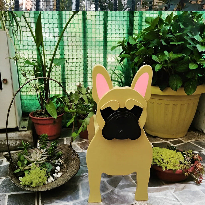 Blumentopf mit Französischer Bulldogge