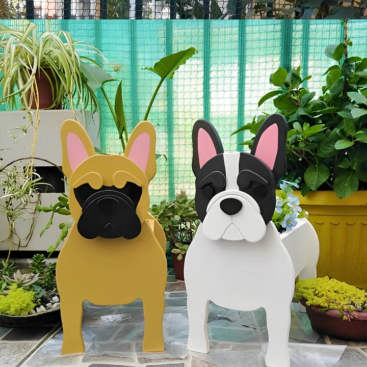 Blumentopf mit Französischer Bulldogge