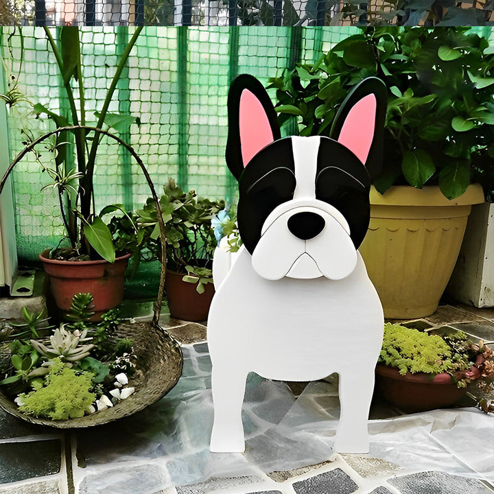 Blumentopf mit Französischer Bulldogge