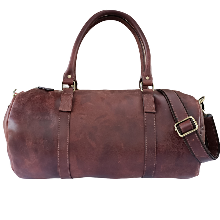 Braune Leder-Duffle-Tasche in Dunkelton