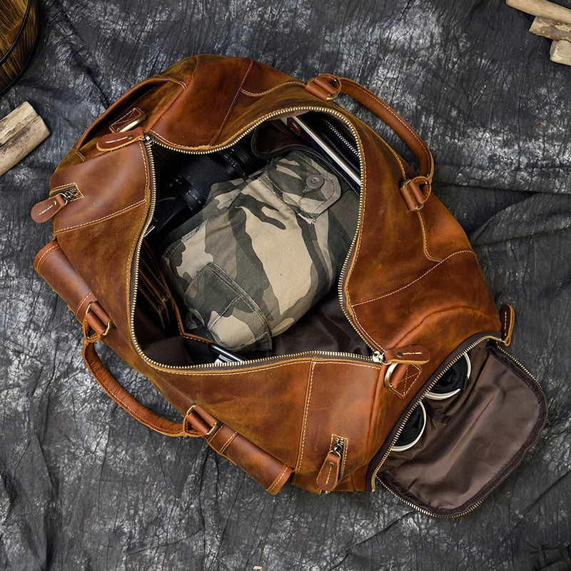 Retro Crazy Horse Leder Reisetasche mit separatem Schuhfach