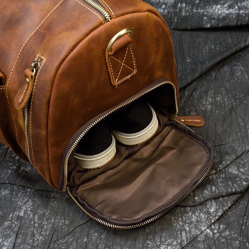 Retro Crazy Horse Leder Reisetasche mit separatem Schuhfach