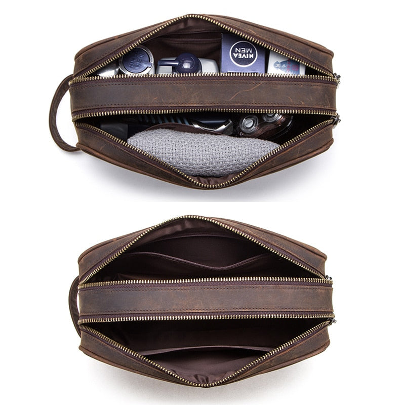 Borsa da toilette in pelle Crazy Horse
