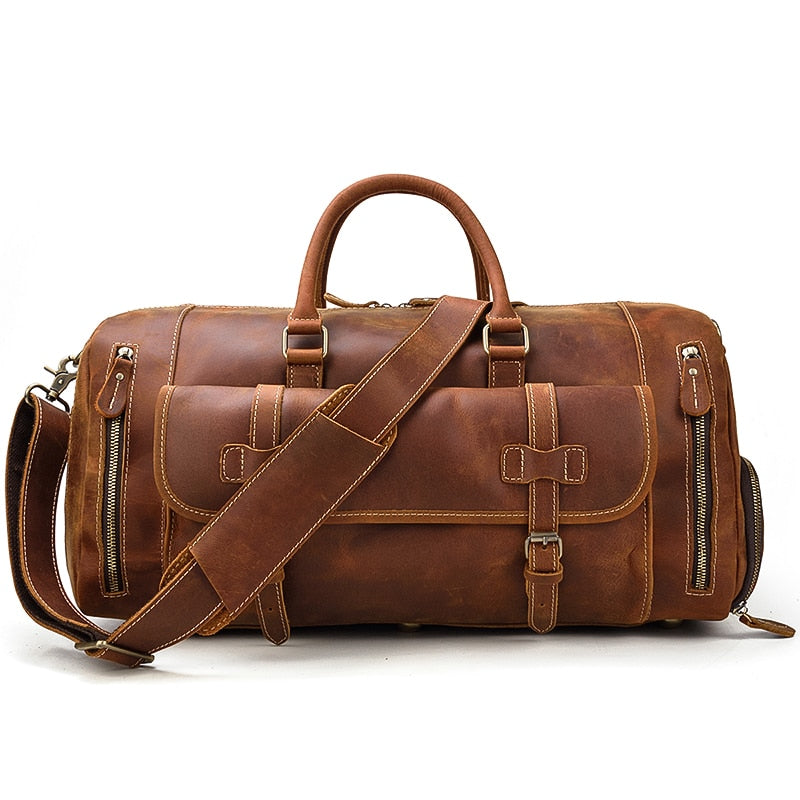Retro Crazy Horse Leder Reisetasche mit separatem Schuhfach