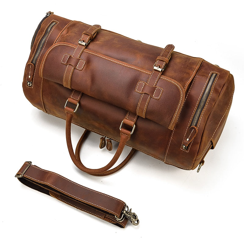 Retro Crazy Horse Leder Reisetasche mit separatem Schuhfach