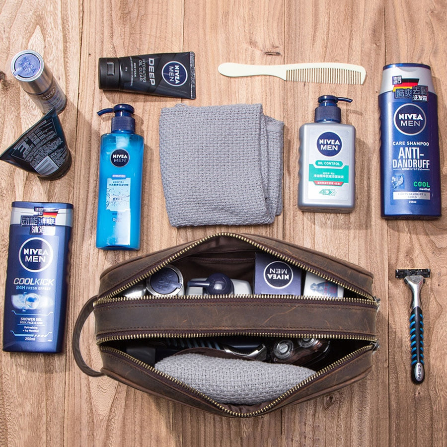 Borsa da toilette in pelle Crazy Horse