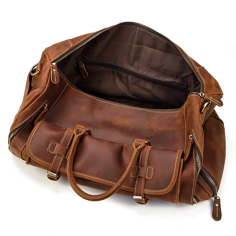Retro Crazy Horse Leder Reisetasche mit separatem Schuhfach