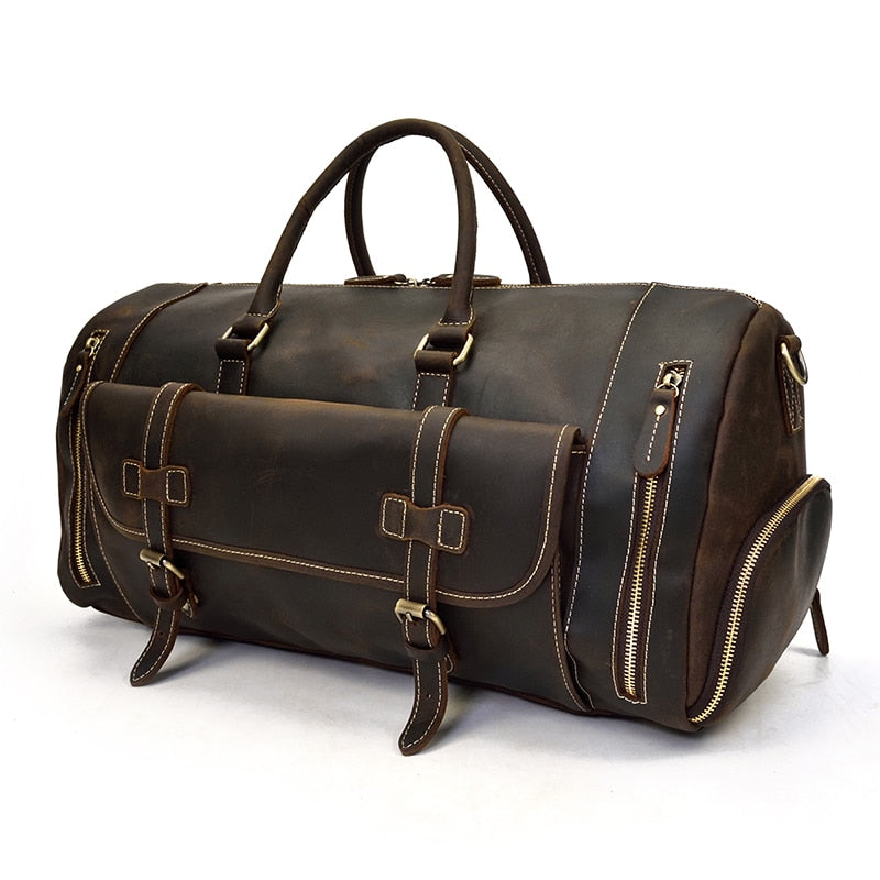 Retro Crazy Horse Leder Reisetasche mit separatem Schuhfach