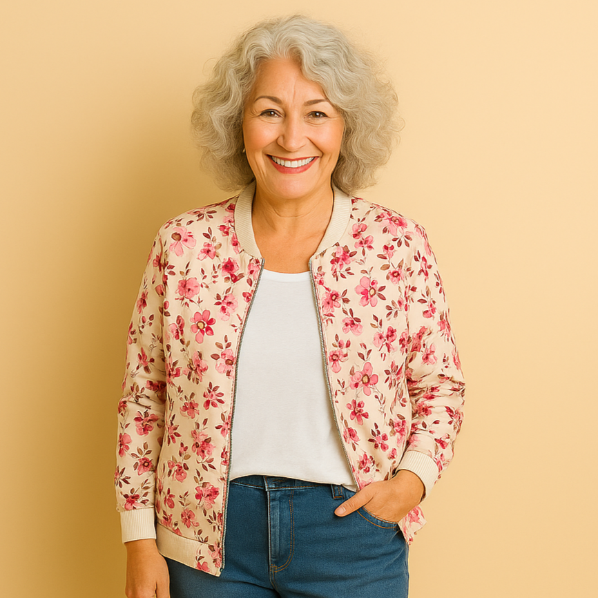 Hazel | Trendige Bomberjacke mit floralem Design