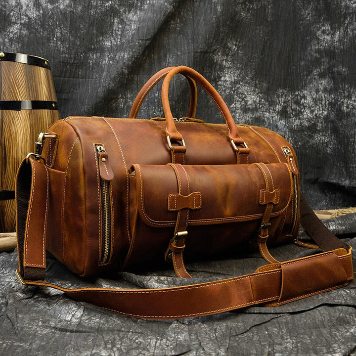 Retro Crazy Horse Leder Reisetasche mit separatem Schuhfach